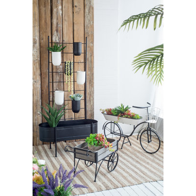 Trolley Cart Plant Stand For Indoor Decor, 24.4X12.6X15.4 Inches, 9.9 Lbs Decorative Planter In Pine Wood, Lbs, Ideal Porch by Arlmont & Co.