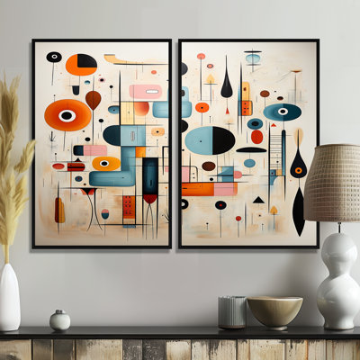 Rose rose bleu Mid Century Whimsical Wonders III - Art abstrait Mid-Century