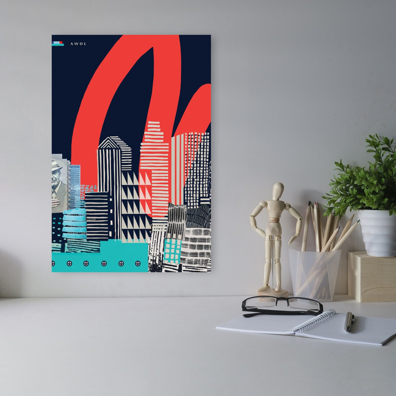 Urban Skyline Art, Montreal City Geometric Contemporary City Wall Art Print 1 Piece Wrapped Canvas Wall Art