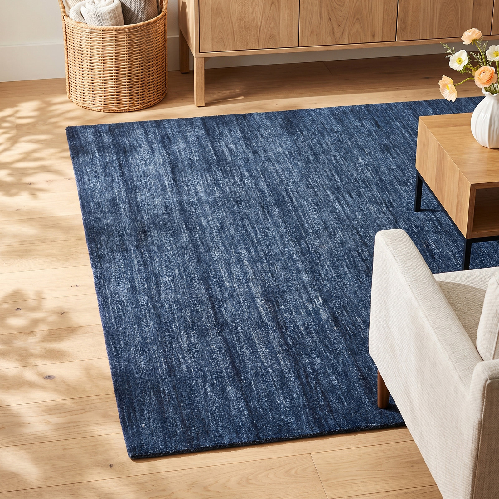 Kaden Hand-Woven Wool Shag Rug, Rectangle 5' x 8', Blue