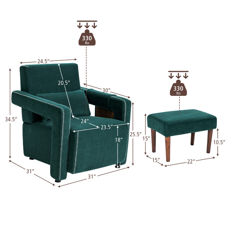 Aidenjohn Upholstered Armchair with Ottoman, Emerald Berber Fleece