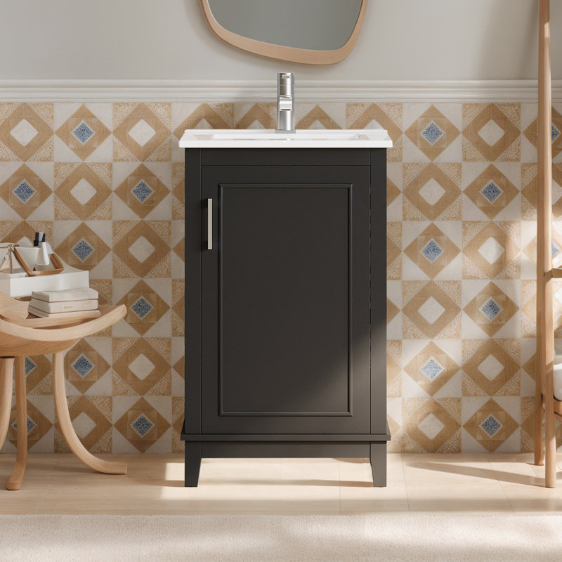 Meuble-lavabo simple autoportant de 20 po avec plateau en céramique, Noir, noir, noir, noir