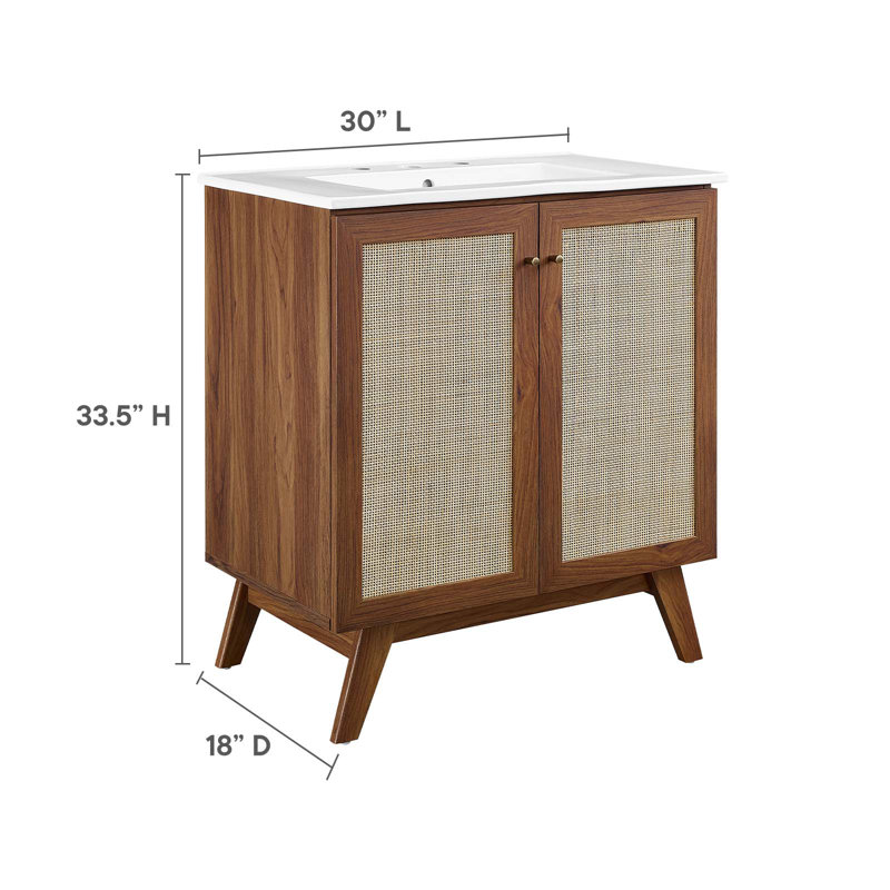 Modway Soma 30'' Free Standing Single Bathroom Vanity with Manufactured Wood Top, White, Walnut