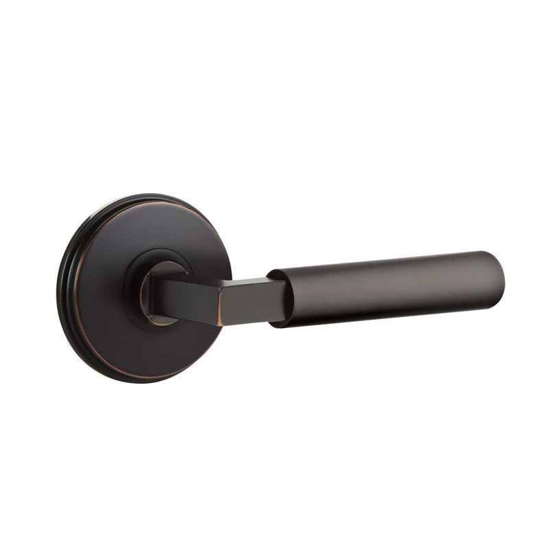 Mortaise intérieure Emtek Select avec rosette Watford et tige carrée en L, levier lisse, Bronze frotté à l'huile, Gauche