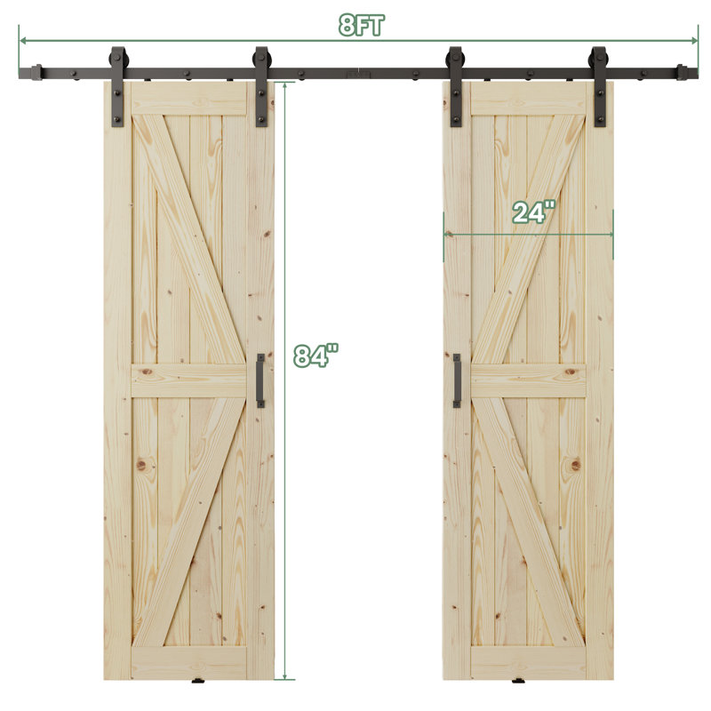 Paneled Solid Wood Unfinished Double Barn Doors with Installation Hardware Kit, 48" x 84"