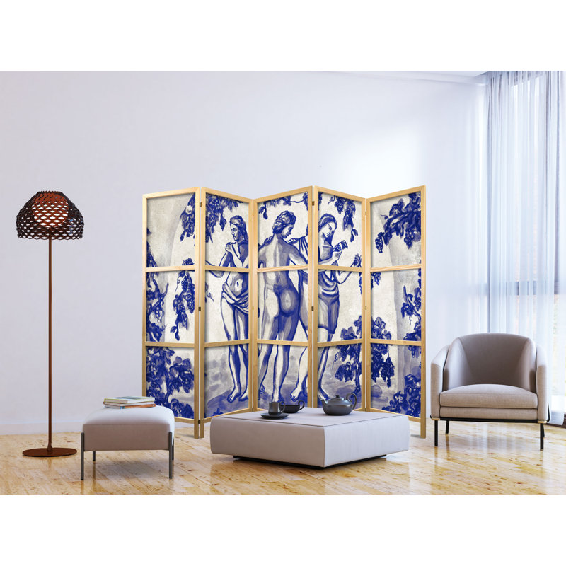 225cm W x 171cm H 5 - Panel Solid Wood Folding Room Divider