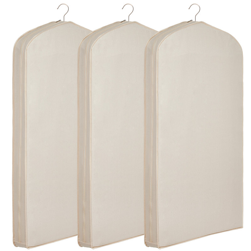 Paquet de 3 sacs à vêtements suspendus en coton, housses respirantes pour le rangement des placards, 42,5 po x 23,6 po, beige