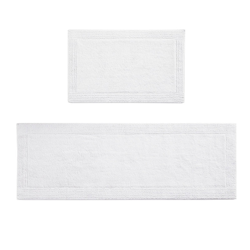 Tapis de bain blanc 100% coton, 3000 g / m², 24 x 72 po, réversible, élégant et confortable, lavable à la machine, blanc épais, absorbant