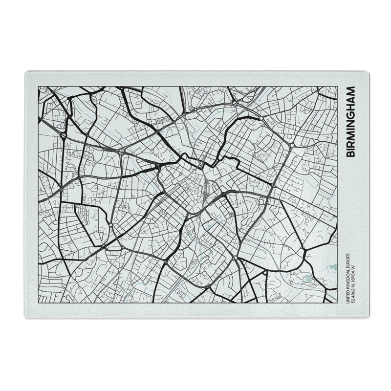Map Birmingham UK Chopping Board, 20cm W x 28.5cm L