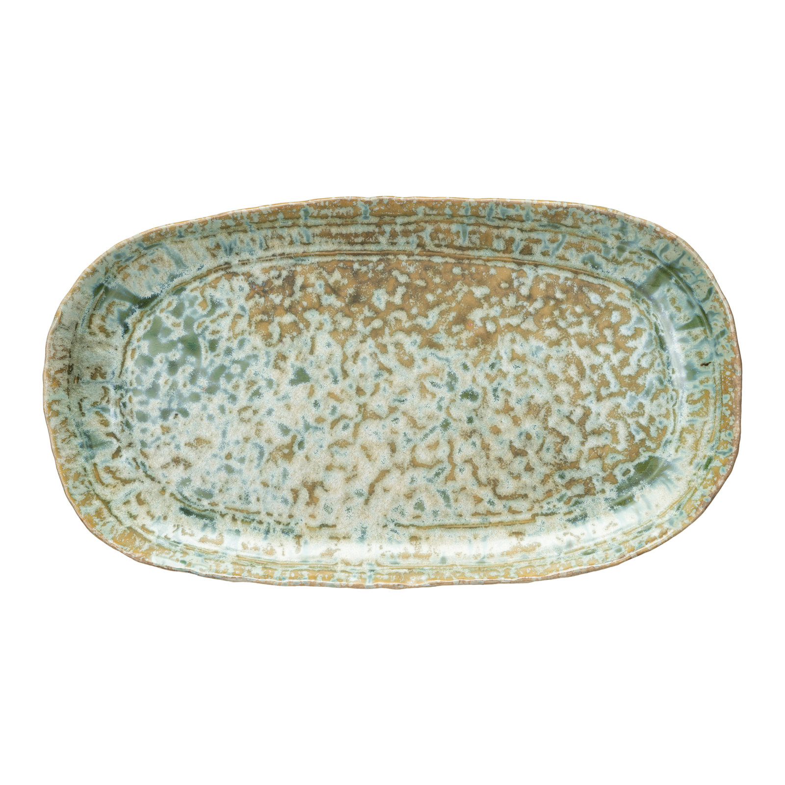 Stoneware Platter with Reactive Crackle Glaze, 1.25" H x 8.25" W x 14.75" L