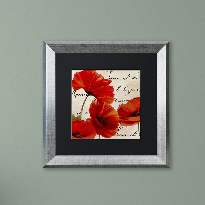 «Coquelicots Rouge I» par Jadaya, impression encadrée, H 11 po x l 11 po, Blanc, Cadre argenté