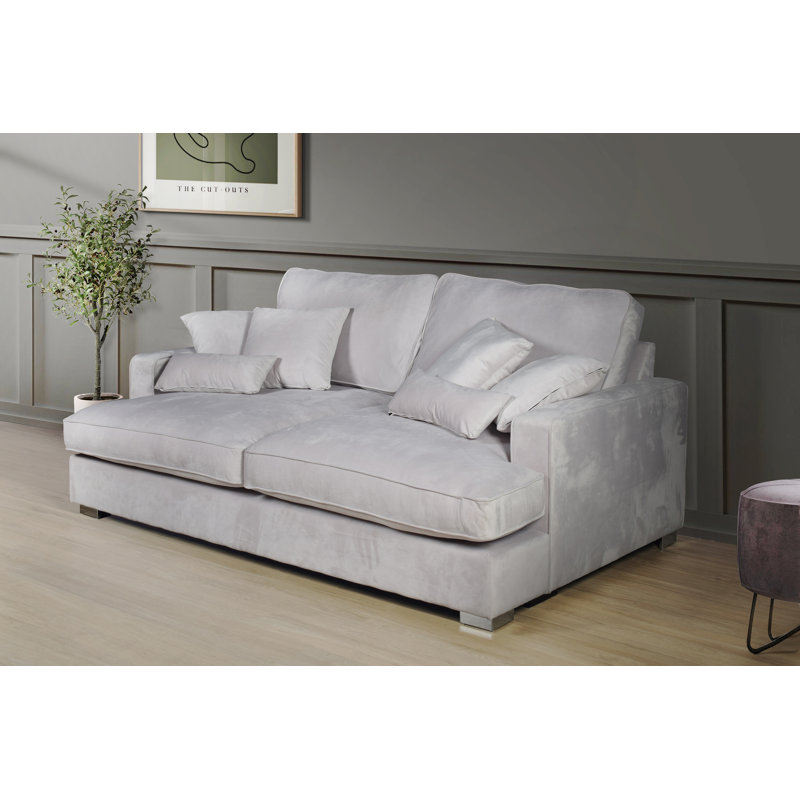 Causeuse rembourrée 50,98 po Jarreth, Velours gris clair, Blanc