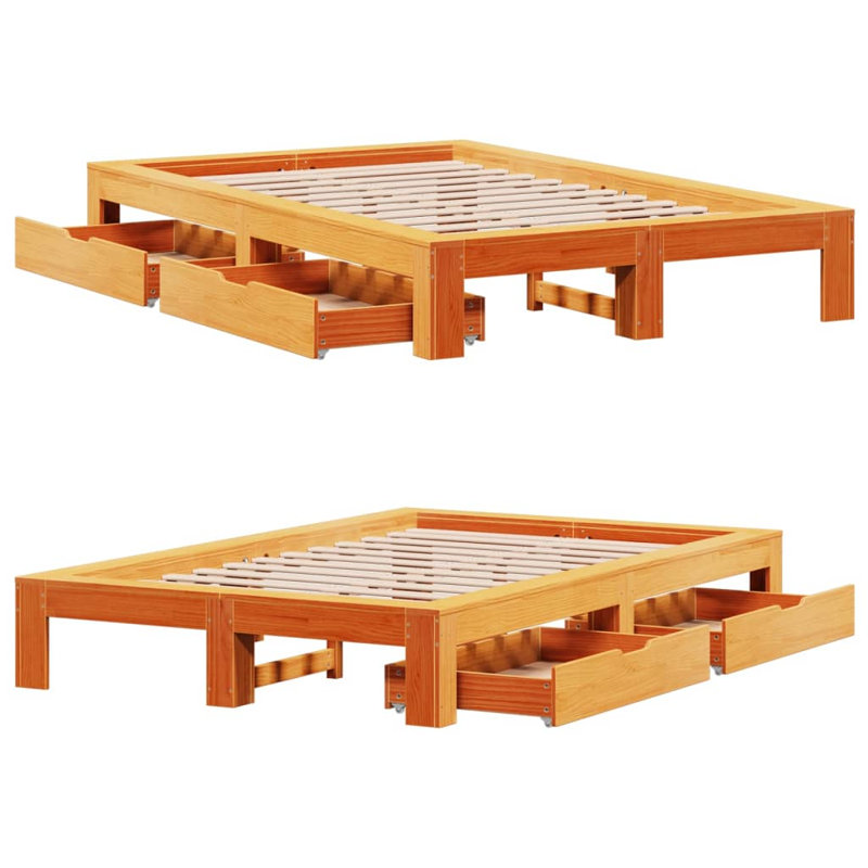Solid Wood Storage Bed, Wax Brown, Double (4'6)