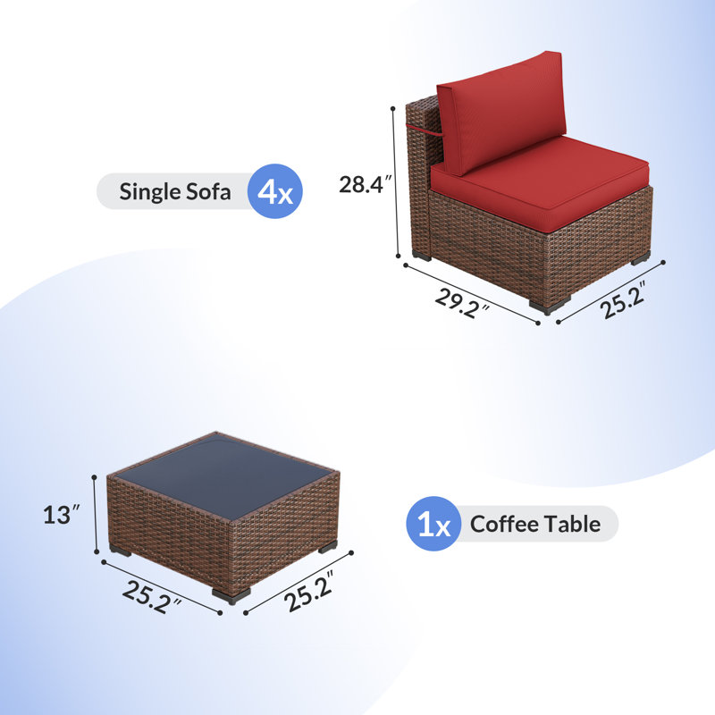 Babak Wicker 4 - Person Patio Conversation Set with Cushions, Burgundy