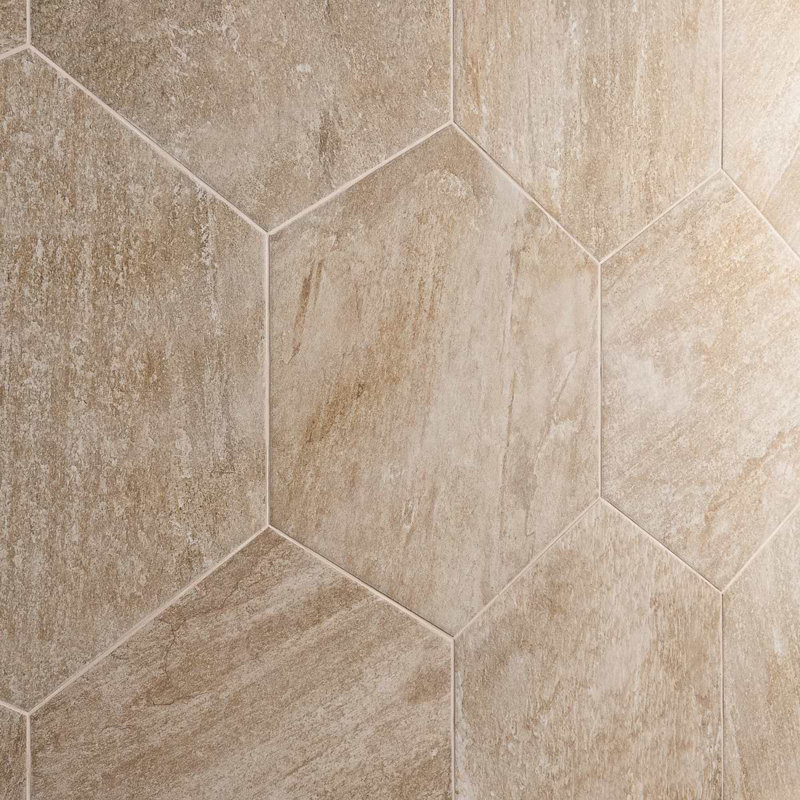 Shala 20" Hexagon Matte Slate Look Porcelain Tile, Sand Beige