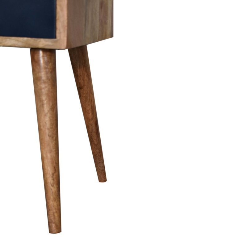 Fithian 30cm W Solid Wood Bedside Table, Oak-Ish/Navy Blue