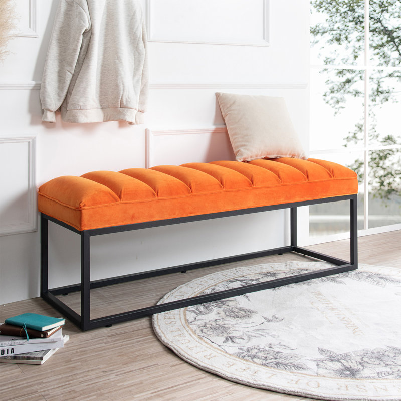 Lubbert Faux Leather Bench, Orange, Metal