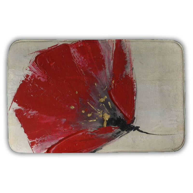 Two red flowers Bath Mat with Non-Slip Backing - Quick Dry Memory Foam Bathroom Rug - Absorbent - Modern Plush Spa-Style - Machine Washable