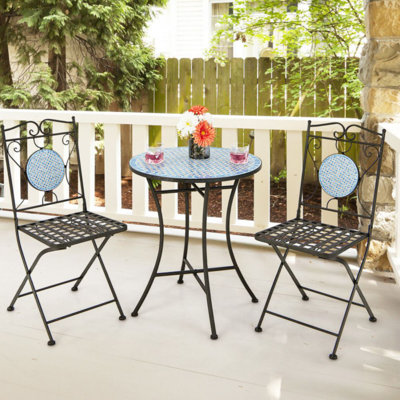 3pcs Patio Bistro Set Outdoor Furniture Mosaic Table Chairs All Weather Garden