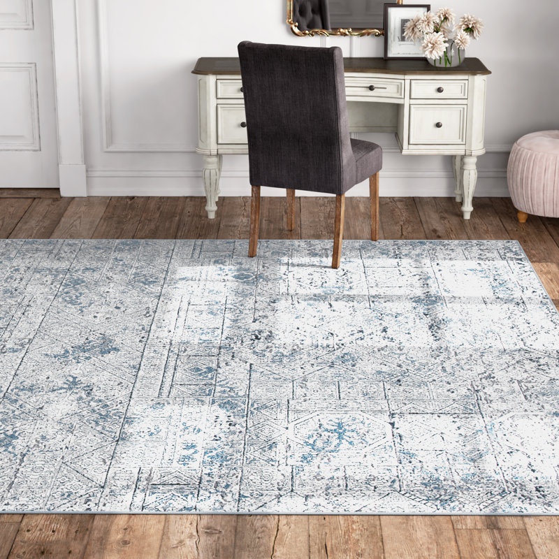 Attif Jacquie Oriental Ivory/Gray/Blue Area Rug, Rectangle 5'3" x 7'7"
