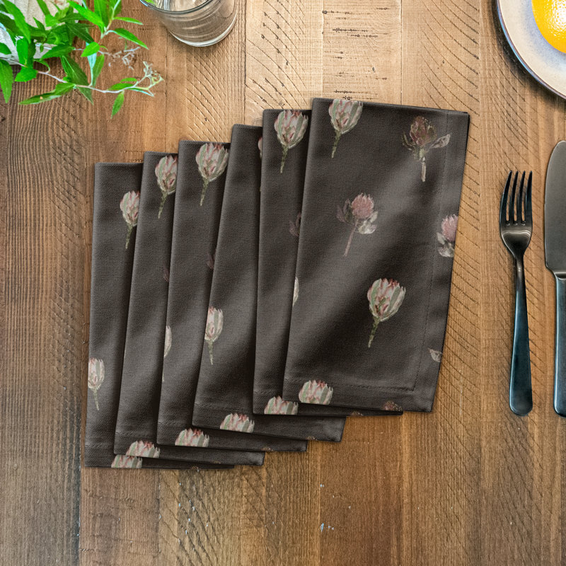 Serviette florale rectangulaire, Gris anthracite