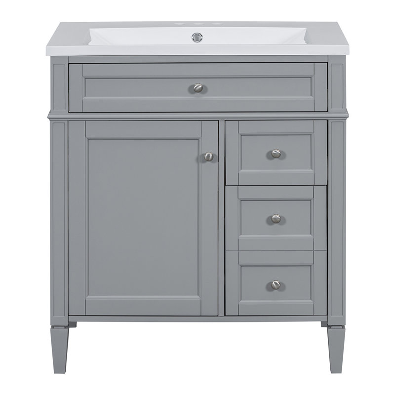Meuble-lavabo de salle de bain moderne avec lavabo supérieur et tiroirs, Gris