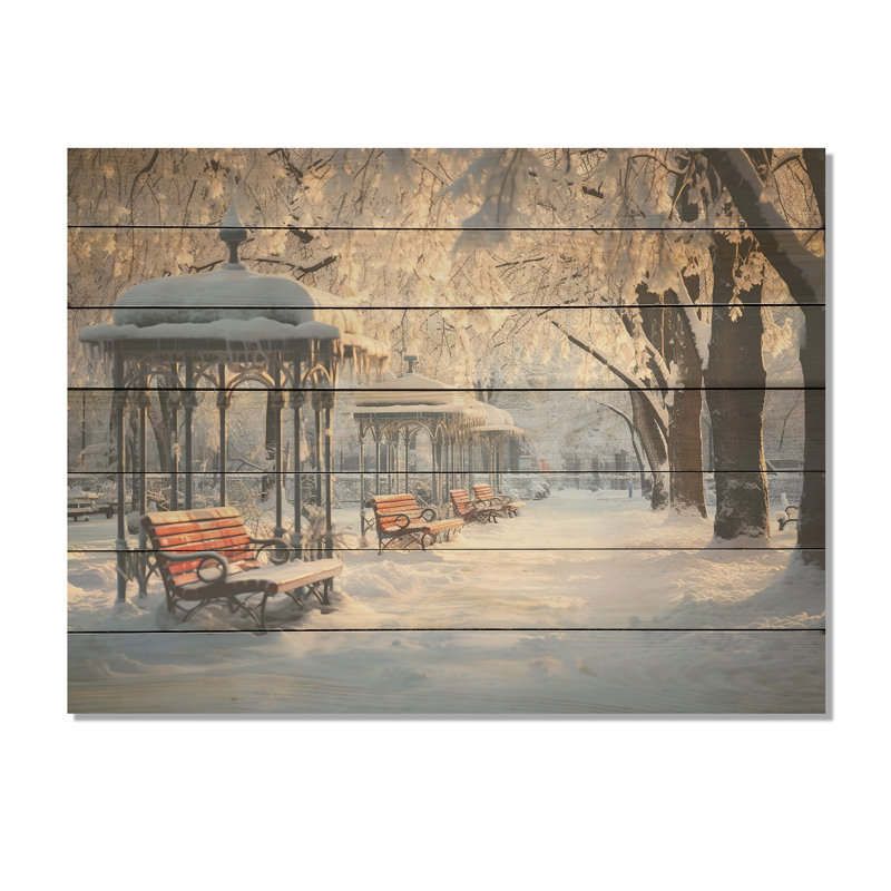 «Snowy Park Floral Canopy I», impression sur toile d'arbre sur bois, H 34 po x l 44 po