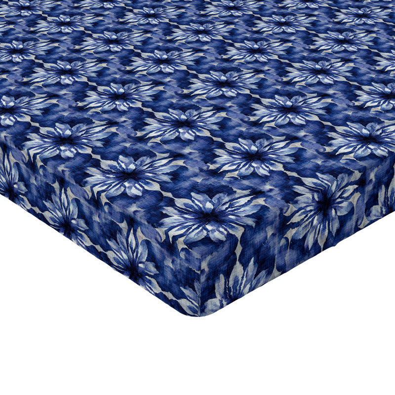 Drap-housse Ambesonne, Drap-housse de taille très grand, Bleu de cobalt, gris pâle / floral