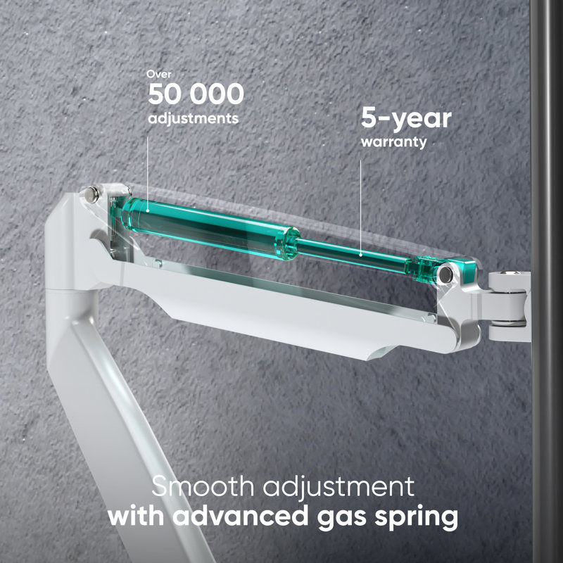 White Full-Motion Gas Spring Monitor Mount with Riser