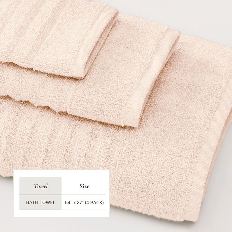Essuie-mains 100% coton à nervures zéro torsion (ensemble de 6), Sable rose, Serviettes de bain - paquet de 4