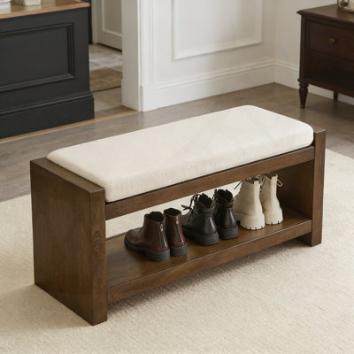 Banc d'appoint de 40 pouces avec tablette inférieure et coussin amovible pour l'entrée, la chambre à coucher ou le salon.