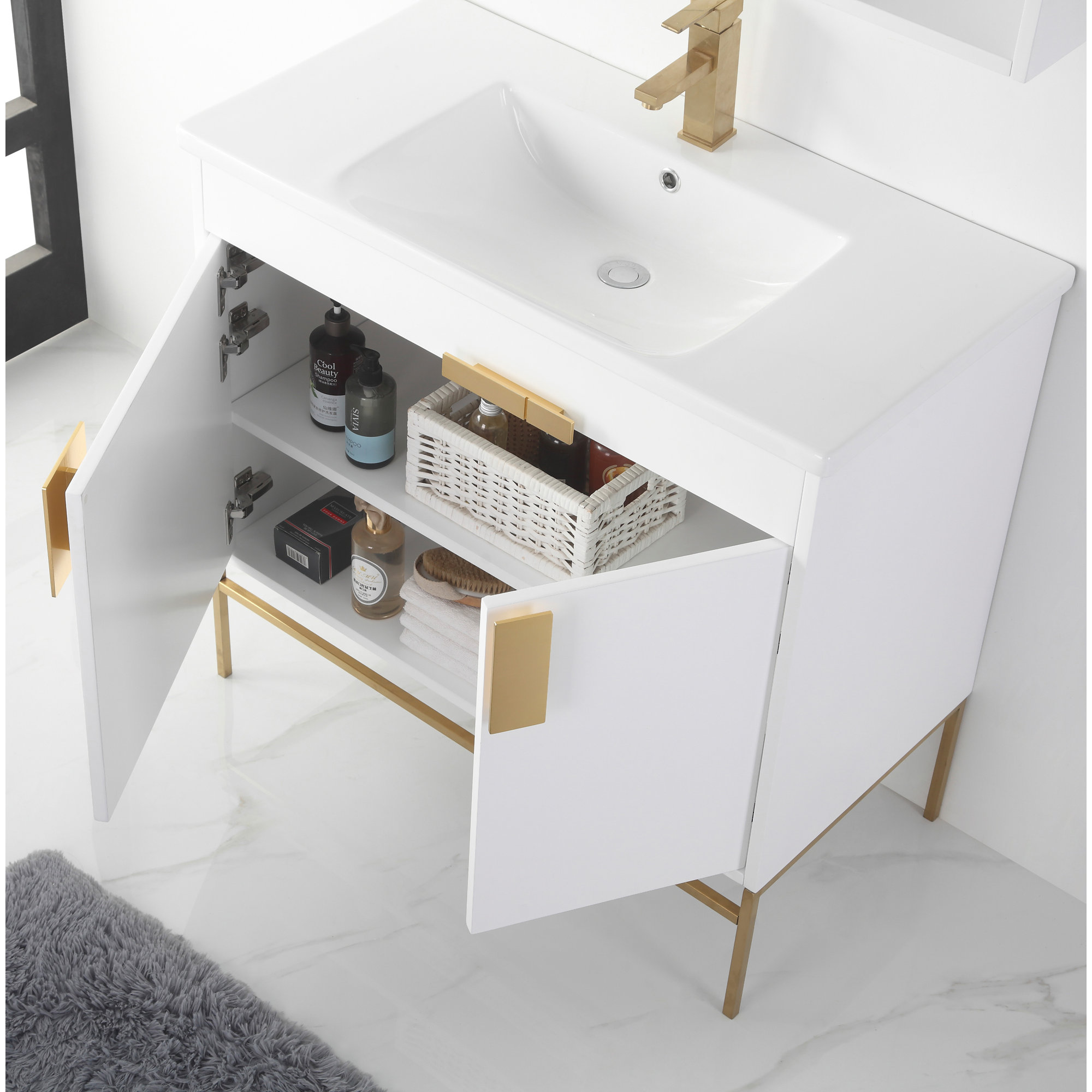 Maisie 30'' Single Bathroom Vanity, White, Satin Brass