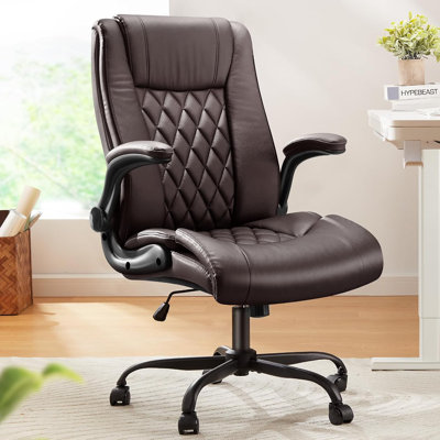 Executive Office Chair With Flip-Up Armrests,PU Leather Ergonomic Desk Chair Height-Adjustable Swivel Rolling Computer Desk Chair -  Hokku Designs, 77282839E3794E57B9D18F5727B0D63A