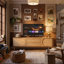 Meuble télé en rotin pour téléviseur de 75 po ou moins, console multimédia de style campagne moderne avec pieds en bois massif et rangement spacieux, meuble télé-2026475154