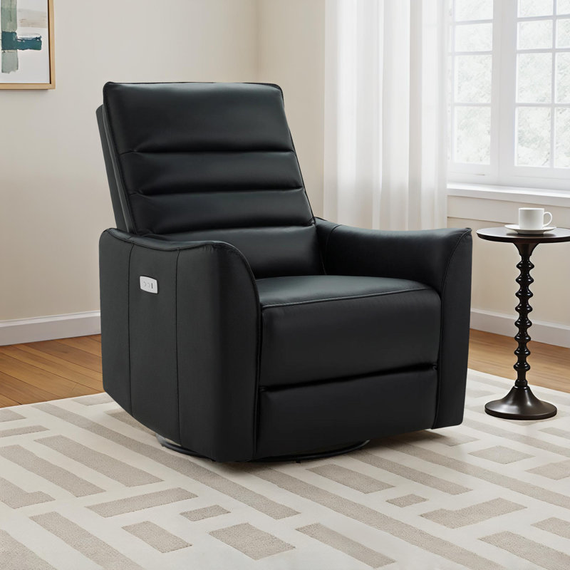 Gabi Swivel Glider Power Recliner, Florida Black Top Grain Genuine Leather