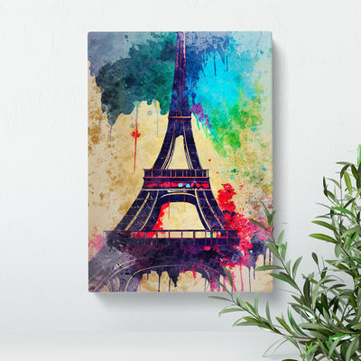 Eiffel Tower Paint Splash No.6 - Wrapped Canvas Painting