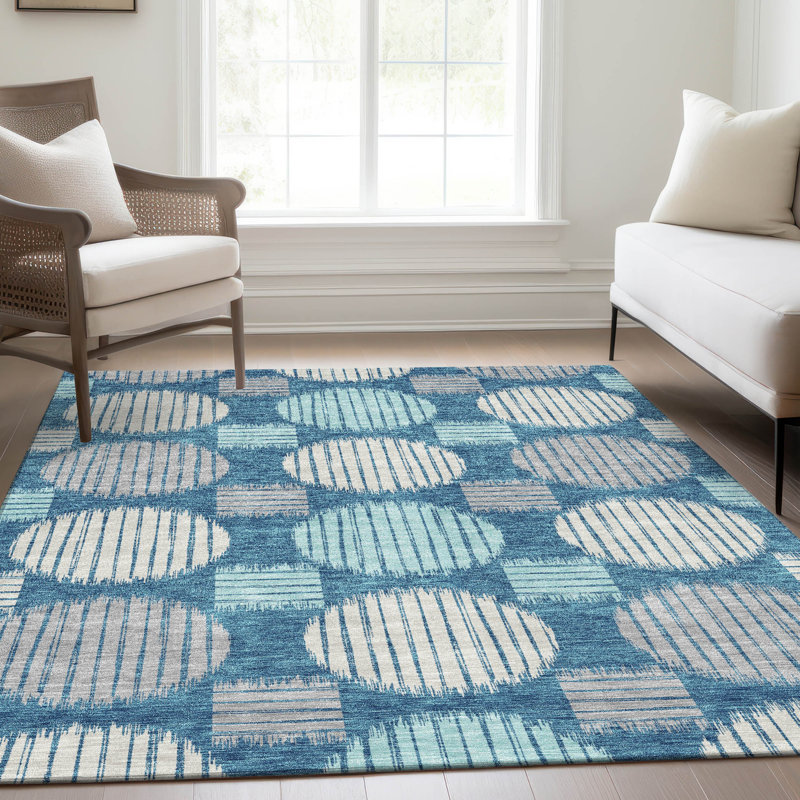 Premium Machine Washable Prisco Teal Rug, Rectangle 10' x 14'