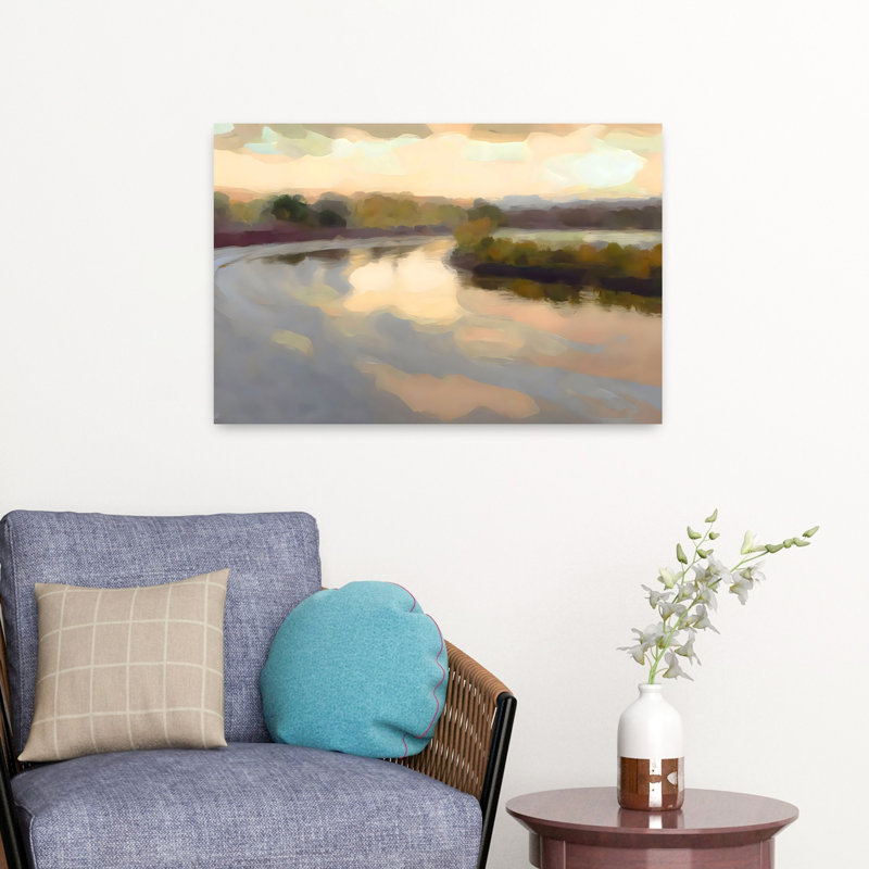 «Golden Mauve Winding River», art mural contemporain abstrait