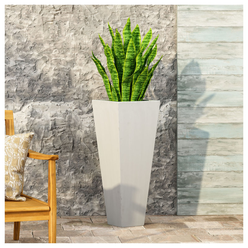 Pot à fleurs effilé en oxyde de magnésium blanc mat L 13 po x l 13 po x H 32,5 po