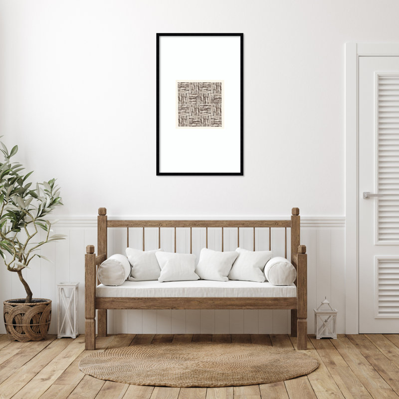 «Charcoal Striped Squares in Alternating Patterns» par Hazel J, impression sur bois encadrée, 41 x 25, Noir Svelte