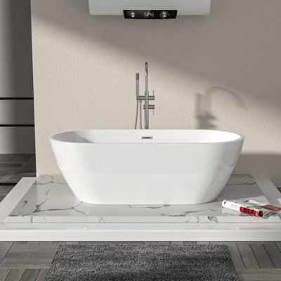 67" Freestanding Soaking Roll Top Acrylic Bathtub with Pop-up Drain White Bath Tub with Overflow Hole Timeless Charm Unmatched Comfort