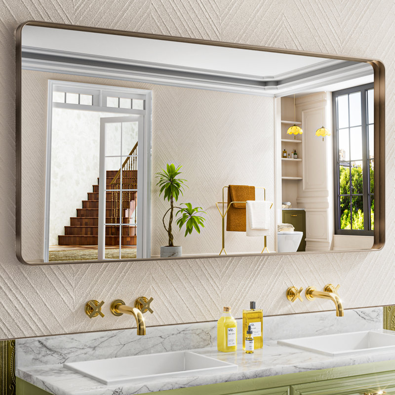 Miroir de salle de bain mural Llesenia, 72 po x 36 po, Bronze, Rectangulaire