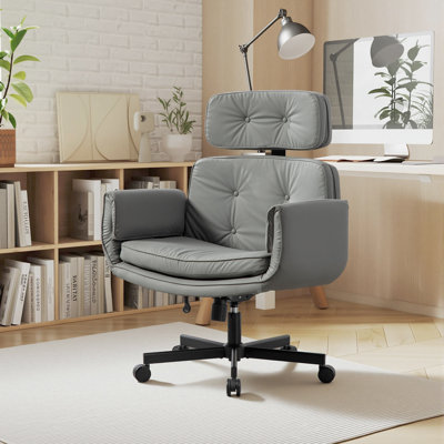 Cross-Legged Office Chair With Adjustable Armrests, Seat Height & Removable Headrest