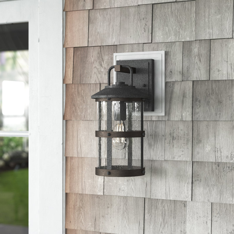 Lakehouse Aged Zinc/Driftwood Gray Seeded Glass Outdoor Wall Lantern, 14.5" H x 7.25" W x 8.5" D, Aged Zinc