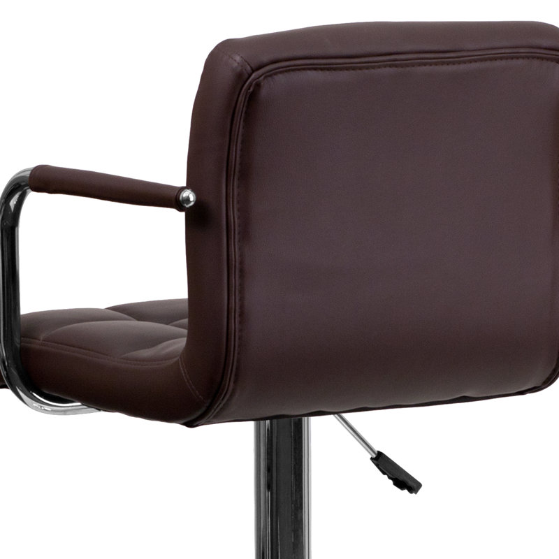 Elegant Adjustable Swivel Bar Stool in Quilted Brown Vinyl