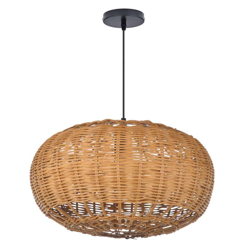 1 - Light Rattan Single Pendant Adjustable, 11.81" H x 19.69" W x 19.69" D