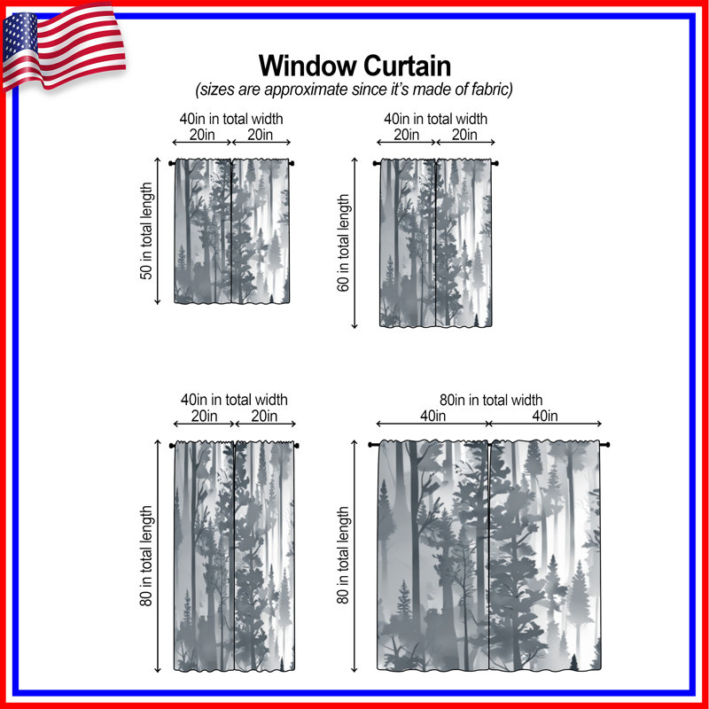 Rideaux obscurcissant Foggy Pine Forest, 20 po x 60 po - 2 panneaux, Transparent