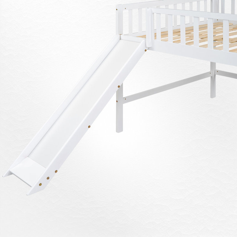 Low Loft Bed With Slide, Twin, White