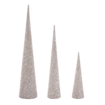  15"/24"/30" Champagne Cone Tree Assortment of 3.