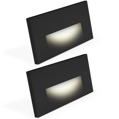 Luxrite Horizontal LED Step Light, 5CCT, 3W, 150LM, 90° Beam, Dimmable, 120V, Interchangeable Plate Cover, Stair Lights Indoor/Outdoor, Black 3 Pack